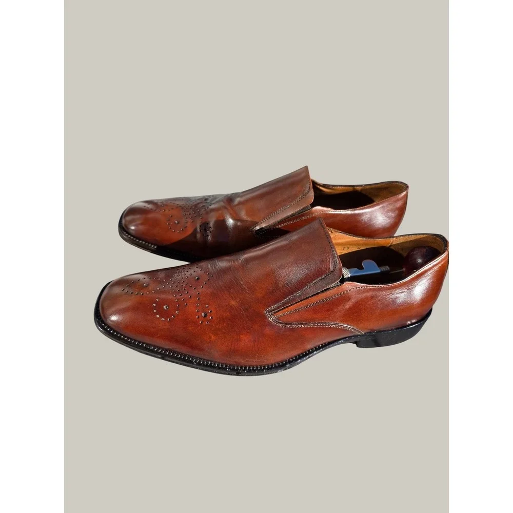 Johnston & Murphy‎ Handcrafted in Italy Mens 10M Brown Medallion Toe Loafers